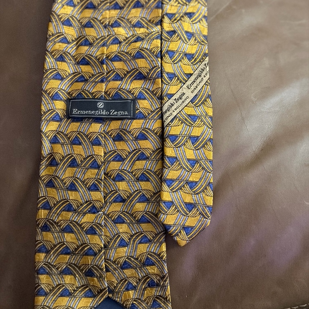 Ermenegildo Zegna Gold and Blue Patterned Tie